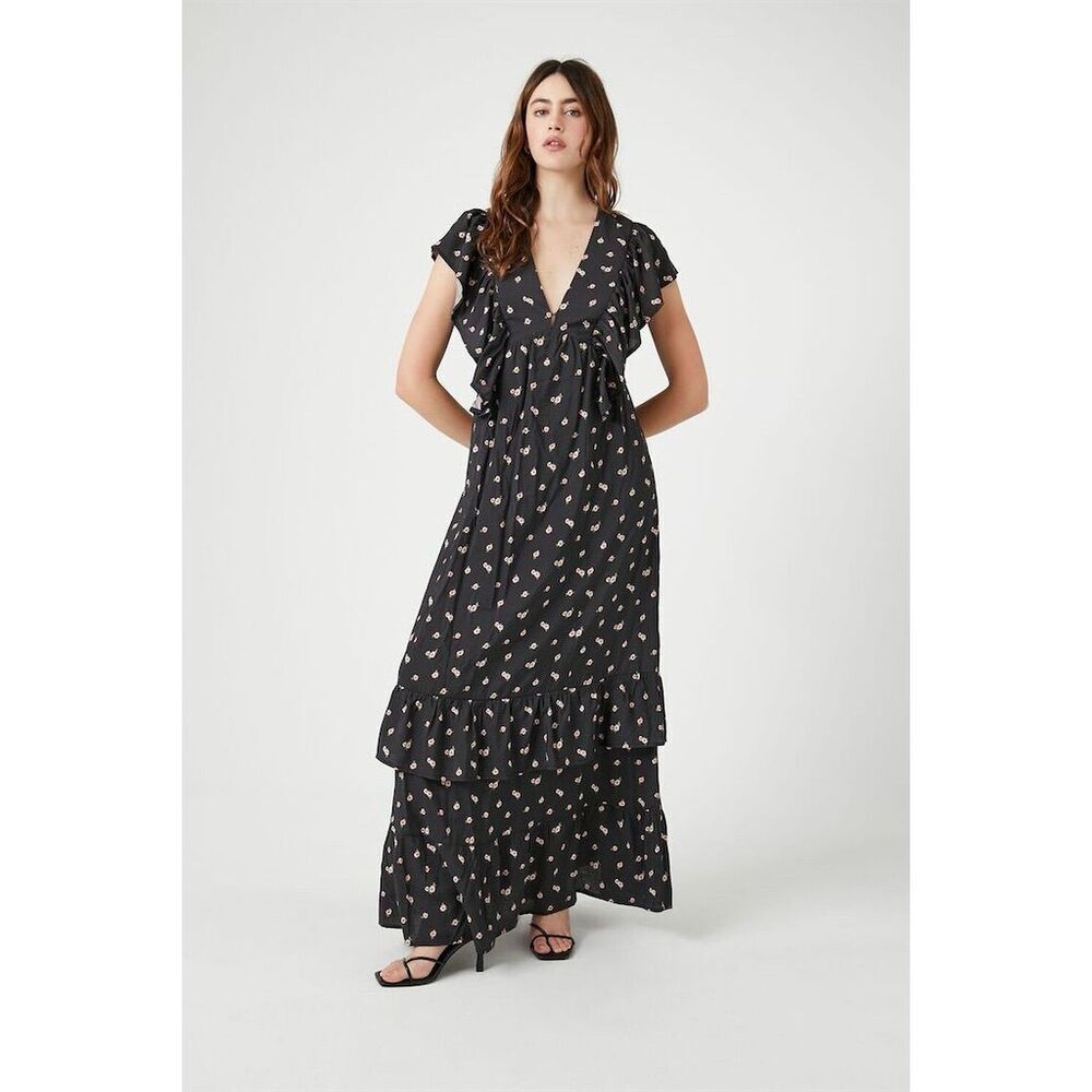 Forever 21 Women's Floral Butterfly Sleeve Maxi Dress Size M Multicolor